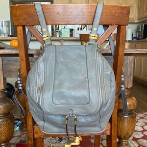 orYANY Zahara Gray Leather Backpack with Gold Accents